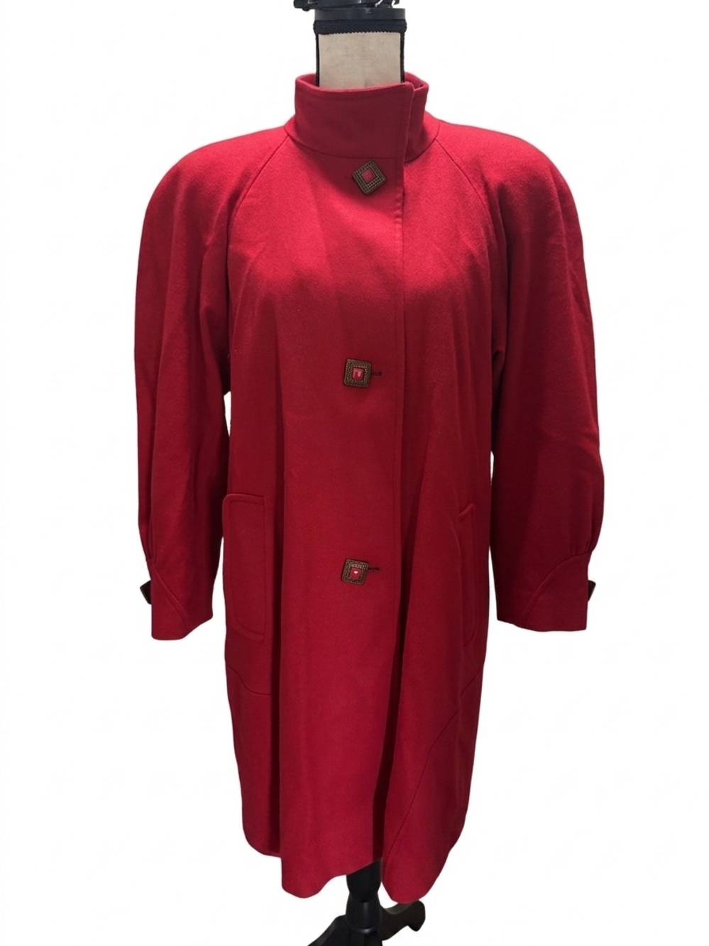 Vintage Petite Sophisticate 100% Pure Wool Red Trench Coat Jacket USA Sz Medium